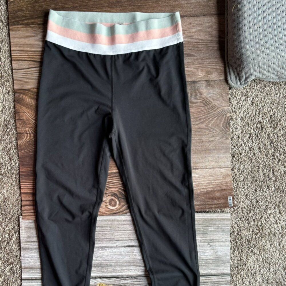 NWOT Mono B Black Leggins with Multicolor Elastic Band size L